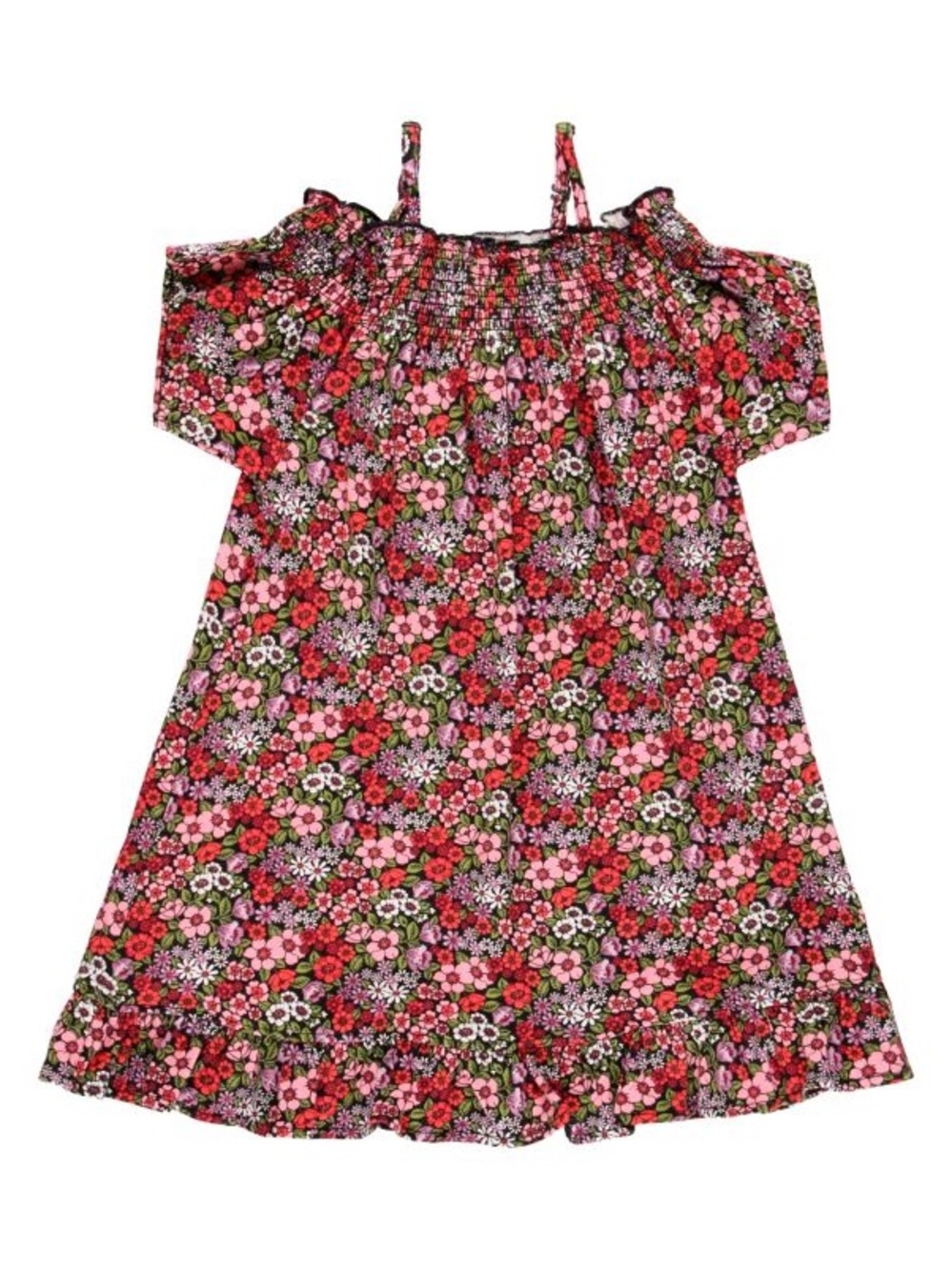 Girls Pink Floral Sun Dress - Casual Off-Shoulder